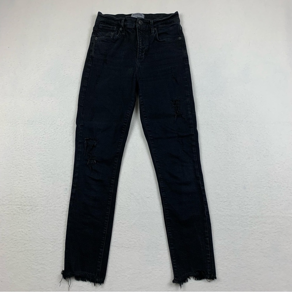 Agolde Jeans Women’s 24 Sophie High Rise Skinny Crop Temple Black‎ Distressed